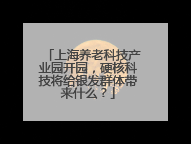 上海养老科技产业园开园，硬核科技将给银发群体带来什么？