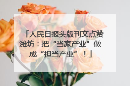 人民日报头版刊文点赞潍坊：把“当家产业”做成“担当产业”！