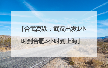 合武高铁：武汉出发1小时到合肥3小时到上海